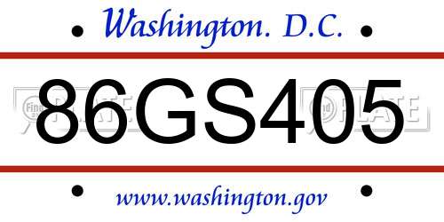 86GS405 District Of Columbia License Plate