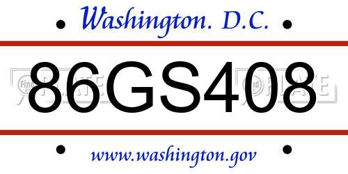 86GS408 District Of Columbia License Plate
