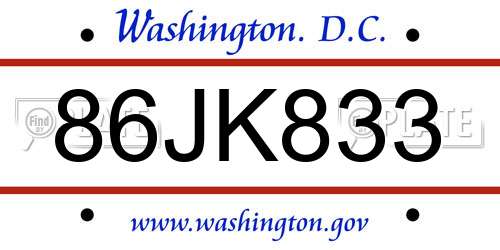 86JK833 District Of Columbia License Plate