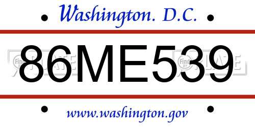 86ME539 District Of Columbia License Plate