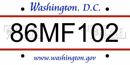 86MF102 District Of Columbia License Plate