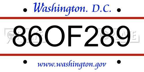 86OF289 District Of Columbia License Plate
