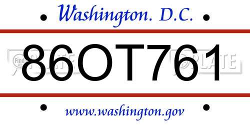 86OT761 District Of Columbia License Plate