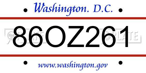 86OZ261 District Of Columbia License Plate