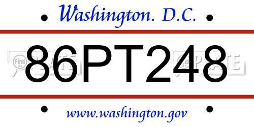 86PT248 District Of Columbia License Plate