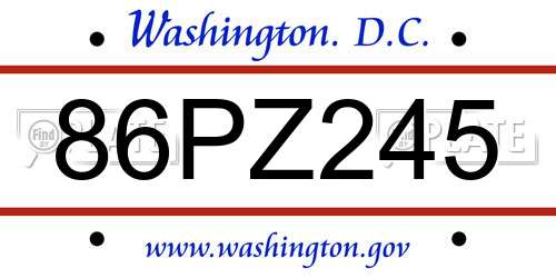 86PZ245 District Of Columbia License Plate