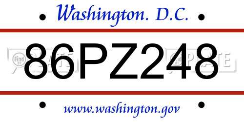 86PZ248 District Of Columbia License Plate