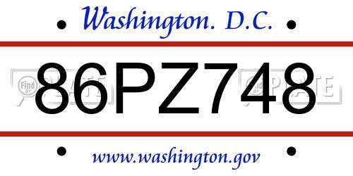 86PZ748 District Of Columbia License Plate