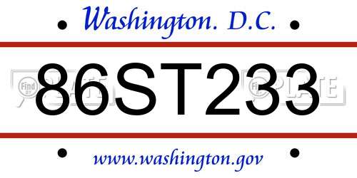 86ST233 District Of Columbia License Plate