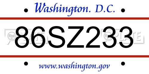 86SZ233 District Of Columbia License Plate