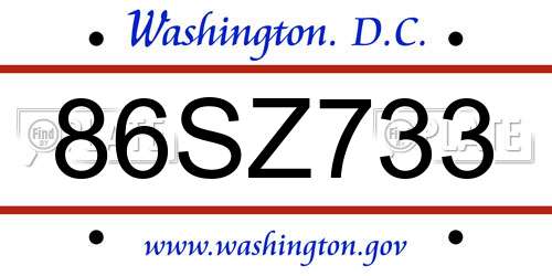 86SZ733 District Of Columbia License Plate