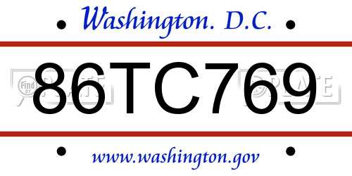 86TC769 District Of Columbia License Plate