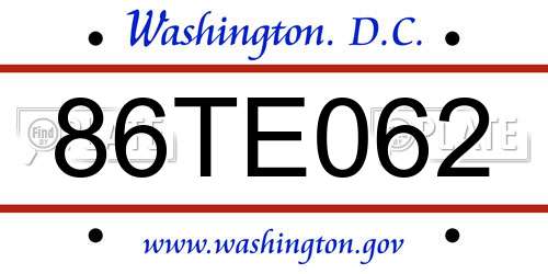 86TE062 District Of Columbia License Plate
