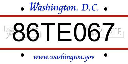 86TE067 District Of Columbia License Plate