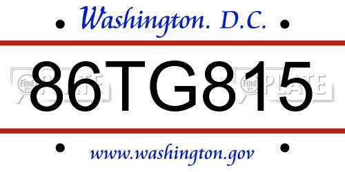 86TG815 District Of Columbia License Plate