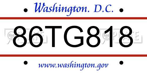 86TG818 District Of Columbia License Plate