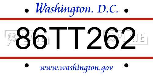 86TT262 District Of Columbia License Plate