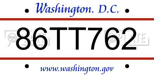 86TT762 District Of Columbia License Plate