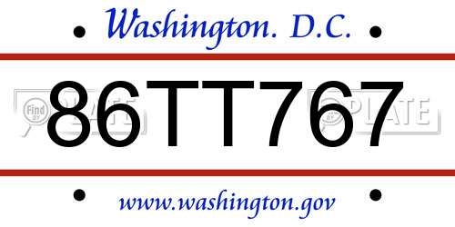 86TT767 District Of Columbia License Plate