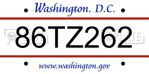 86TZ262 District Of Columbia License Plate