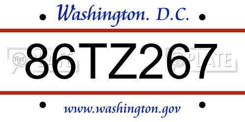 86TZ267 District Of Columbia License Plate