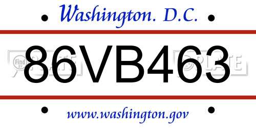 86VB463 District Of Columbia License Plate