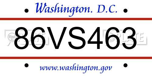 86VS463 District Of Columbia License Plate