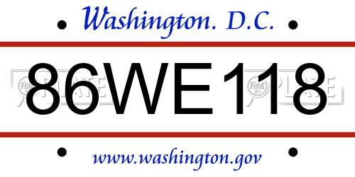 86WE118 District Of Columbia License Plate