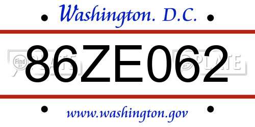86ZE062 District Of Columbia License Plate