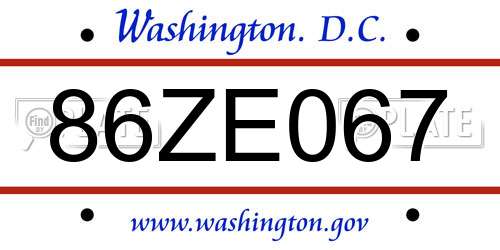 86ZE067 District Of Columbia License Plate