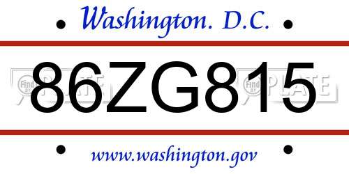 86ZG815 District Of Columbia License Plate