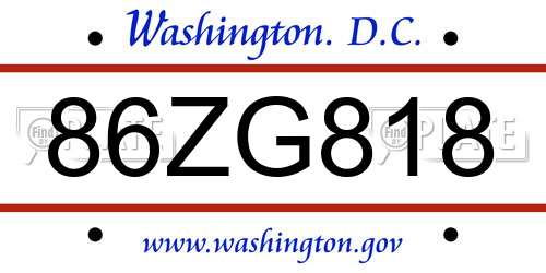 86ZG818 District Of Columbia License Plate