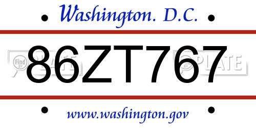 86ZT767 District Of Columbia License Plate