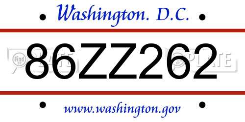 86ZZ262 District Of Columbia License Plate