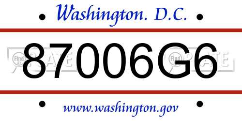87006G6 District Of Columbia License Plate