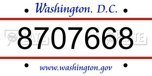 8707668 District Of Columbia License Plate