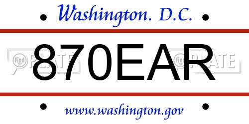 870EAR District Of Columbia License Plate
