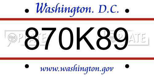 870K89 District Of Columbia License Plate