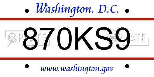 870KS9 District Of Columbia License Plate