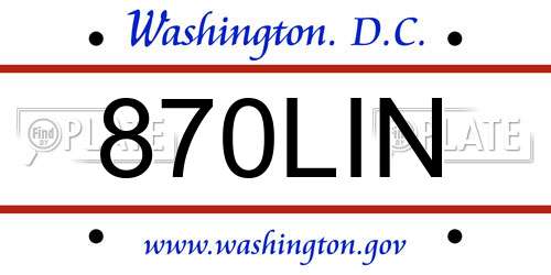 870LIN District Of Columbia License Plate