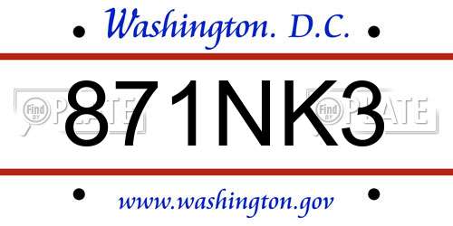 871NK3 District Of Columbia License Plate