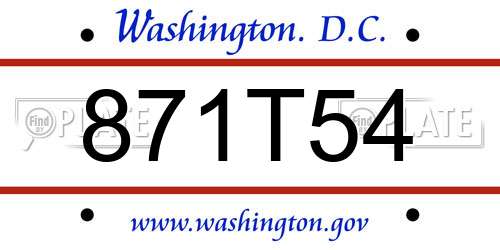 871T54 District Of Columbia License Plate