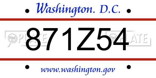 871Z54 District Of Columbia License Plate