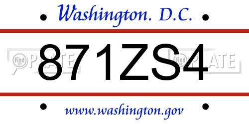 871ZS4 District Of Columbia License Plate