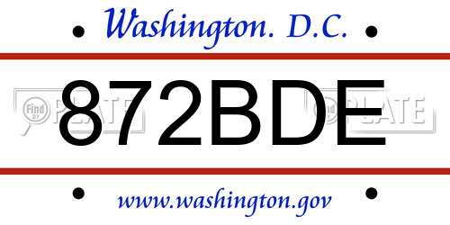 872BDE District Of Columbia License Plate