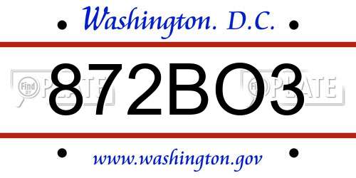 872BO3 District Of Columbia License Plate
