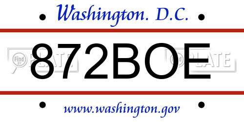 872BOE District Of Columbia License Plate