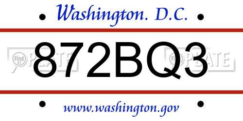 872BQ3 District Of Columbia License Plate