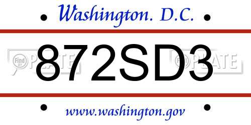 872SD3 District Of Columbia License Plate