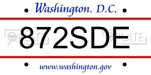 872SDE District Of Columbia License Plate
